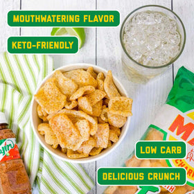Serving suggestion: Mac's Tajin pork skins ready for lunch boxes.
