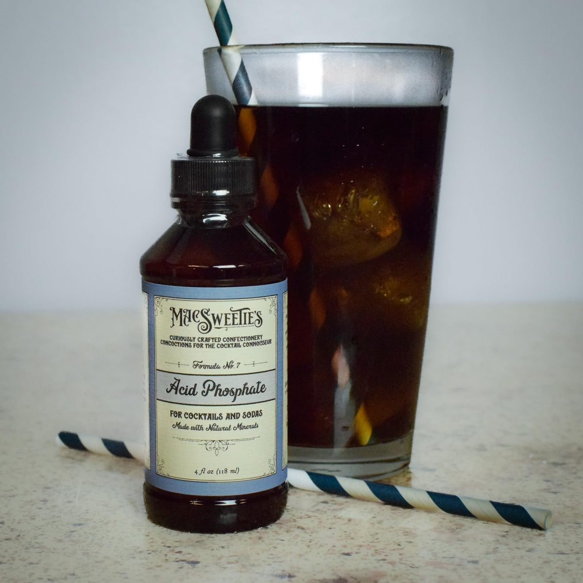 MacSweetie's Acid Phosphate in a glass jar on kitchen shelf