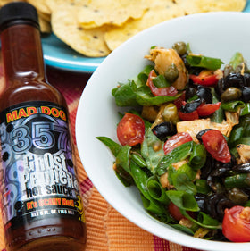Mad Dog 357 Ghost Pepper ingredients closeup highlights peppers and spices