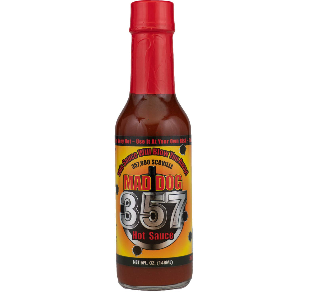 Mad Dog Gear Mad Dog 357 hot sauce bottle shows bold heat and flavor.