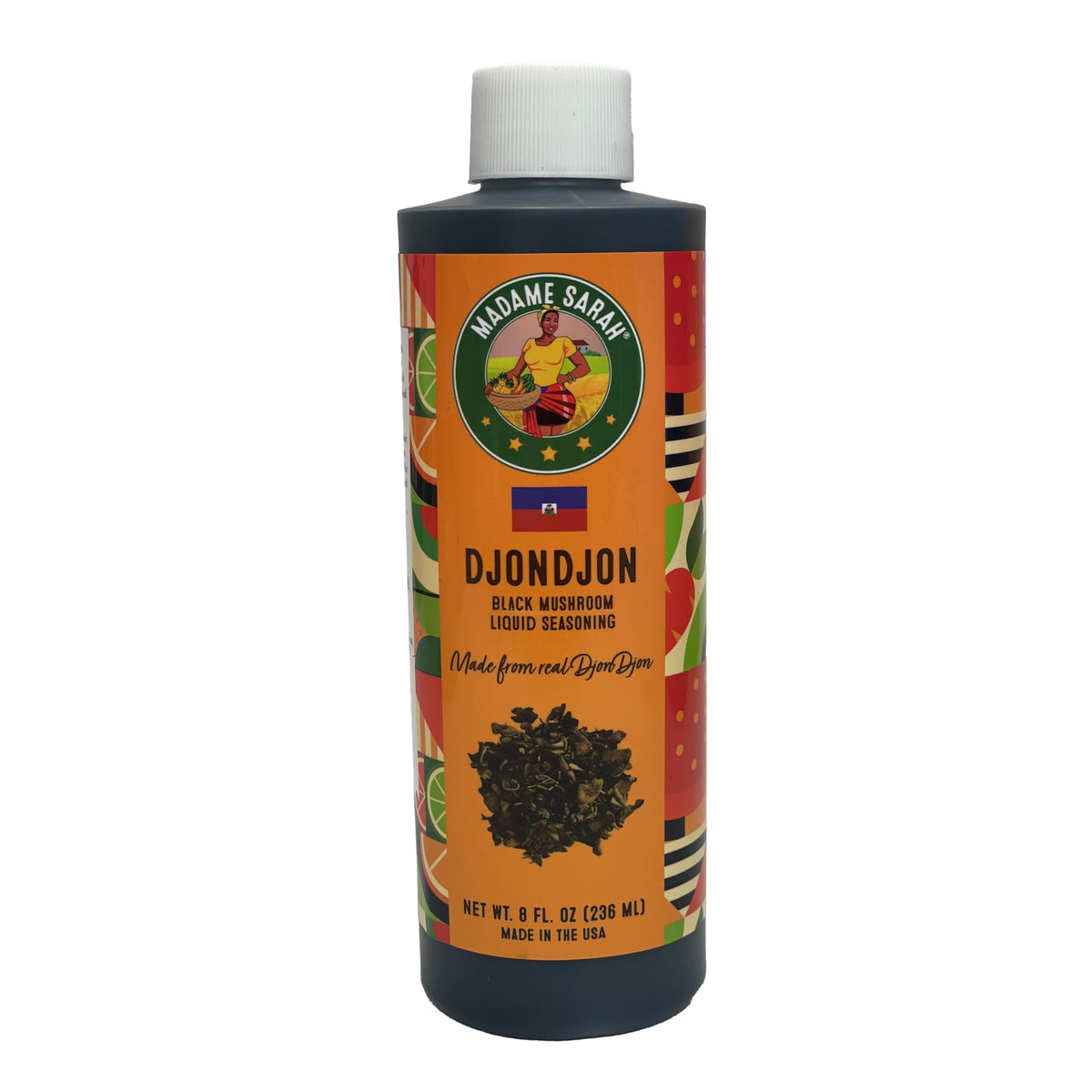 Madame Sarah Liquid Djon Djon bottle pour for quick, color-rich Haitian dishes.