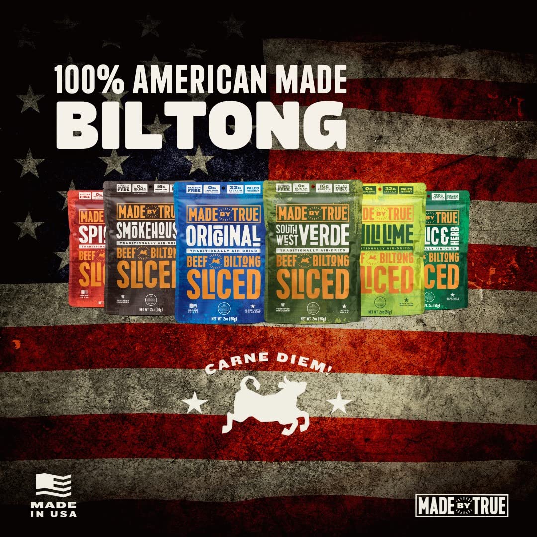 Garlic Herb flavor beef biltong slices by Made by True — bold taste and protein.