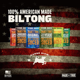 Garlic Herb flavor beef biltong slices by Made by True — bold taste and protein.