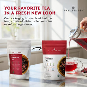Made For Her vitamin C rich hibiscus tea for daily radiance.