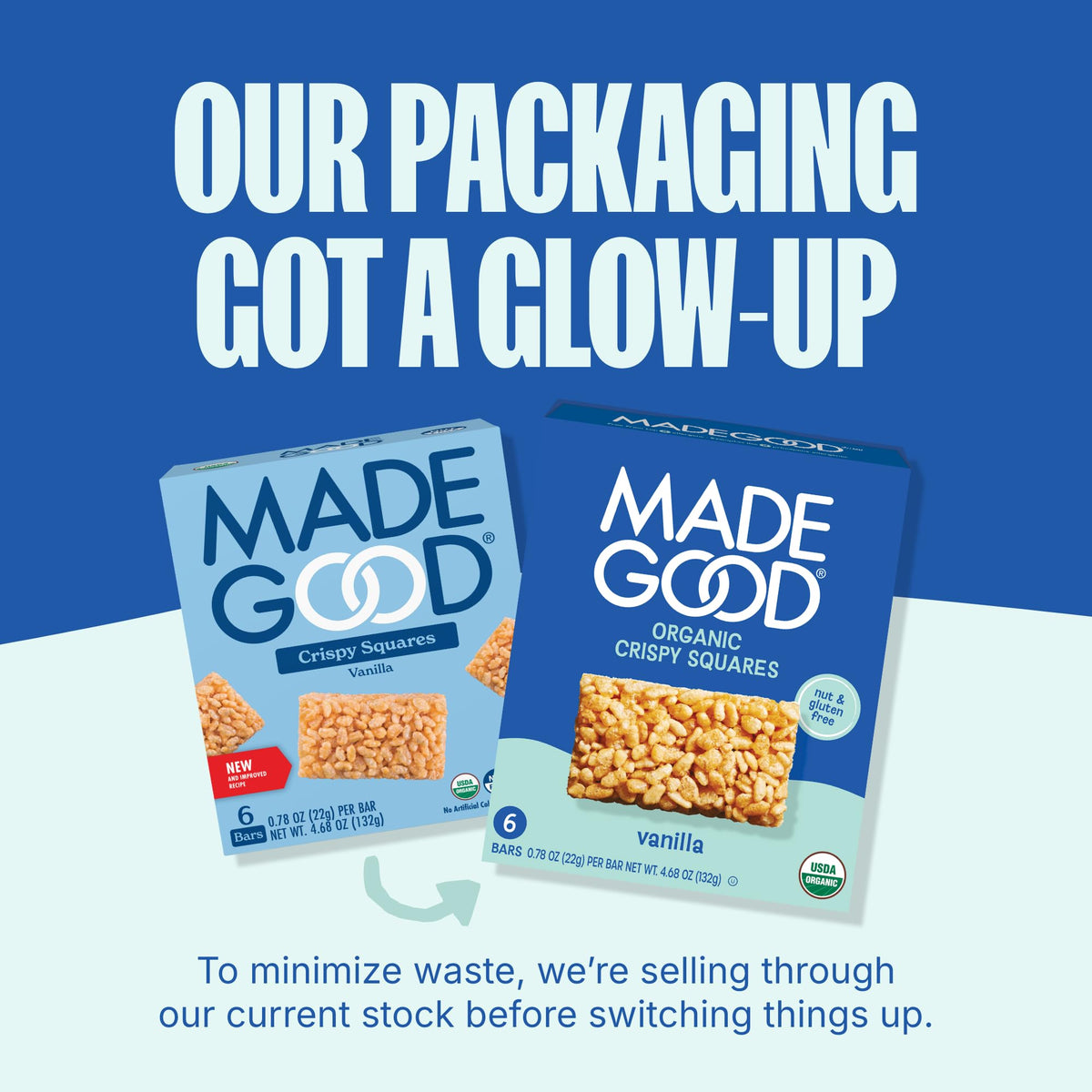 MadeGood Crispy Squares vegan-friendly snack with veggie boost in every bite.