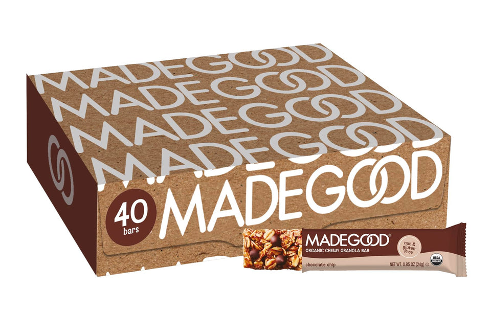 MadeGood chocolate chip granola bars 40-count packaging on shelf