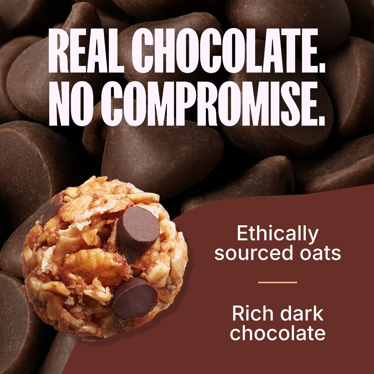 MadeGood Chocolate Chip Granola Bites bite closeup highlights crunchy texture and chocolate chips