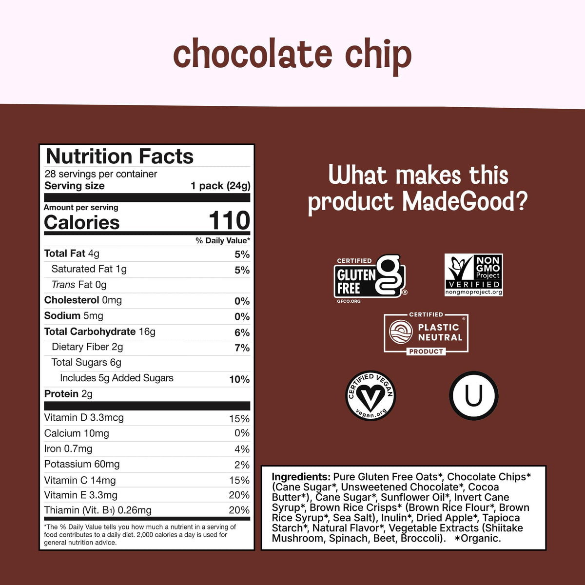 MadeGood Chocolate Chip Granola Bites school snack option in convenient pouches