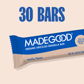 MadeGood granola bars in transparent wrapper, grab-and-go convenience.