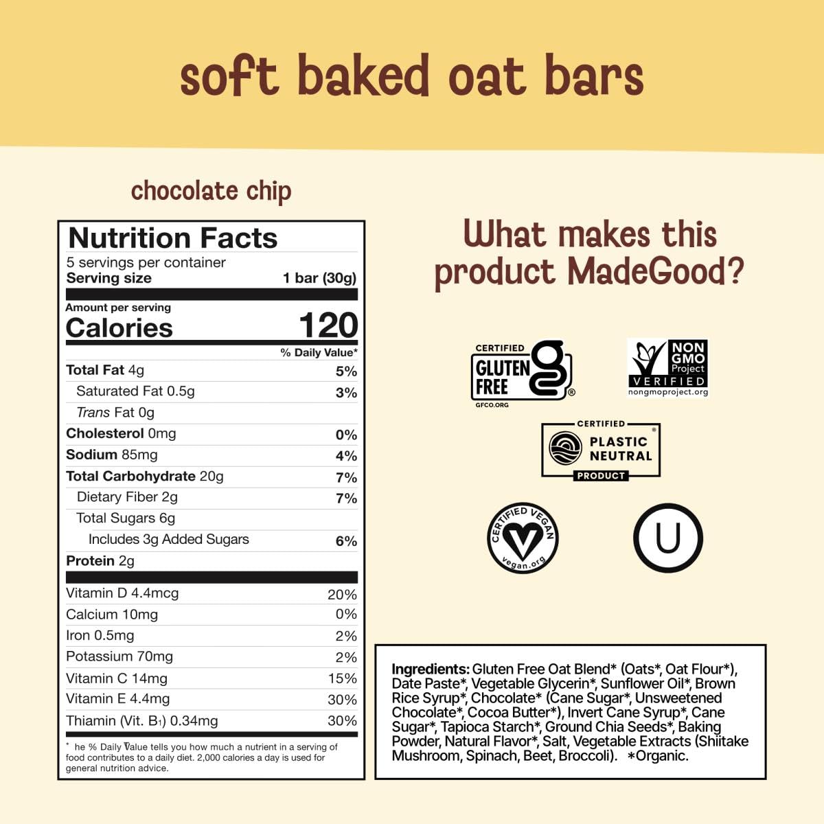 MadeGood Chocolate Lovers Bars close-up highlighting rich chocolate and oats.