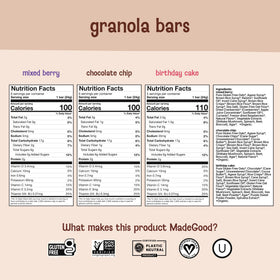 MadeGood chocolate-drizzled birthday cake granola bars, festive treat for celebrations.