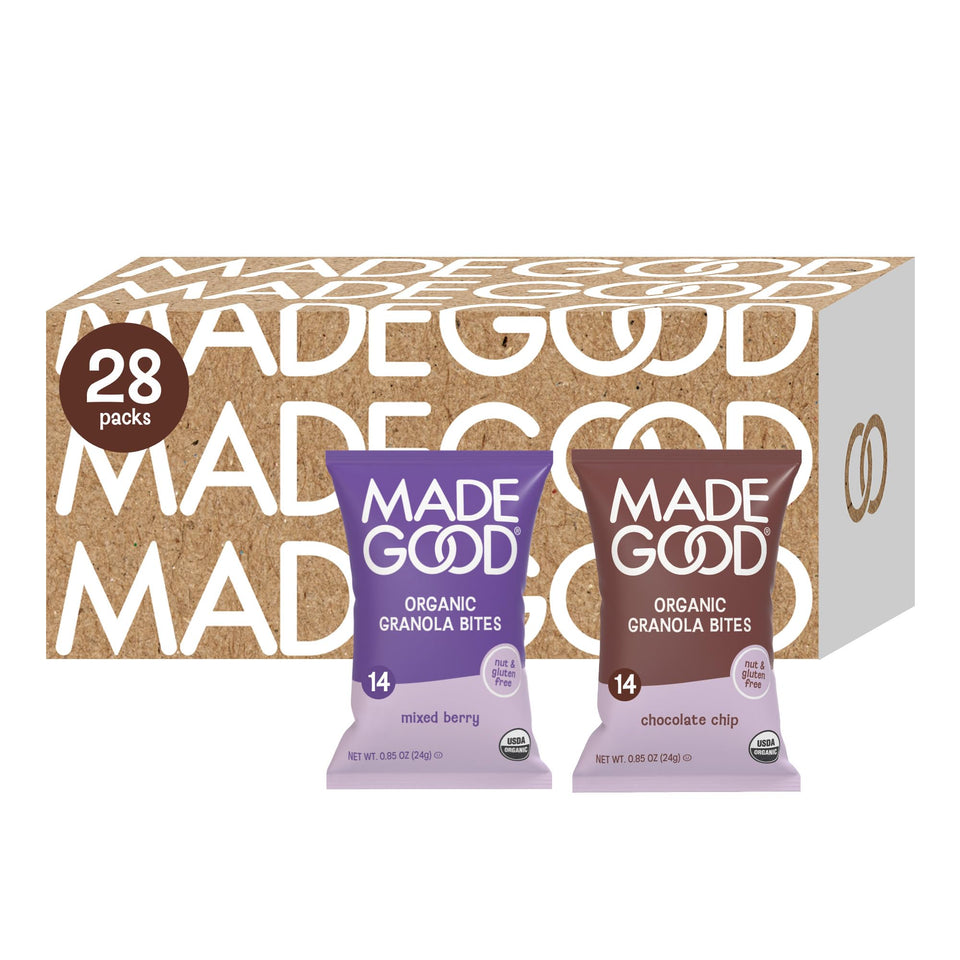 MadeGood Granola Bites Chocolate Chip mini pack for on-the-go snacking.