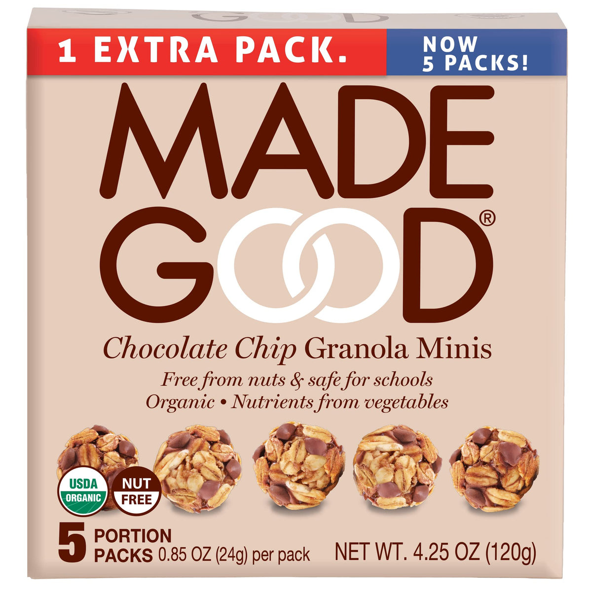 Made Good Granola Minis Chocolate Chip chewy texture in a snack pack for lunchboxes