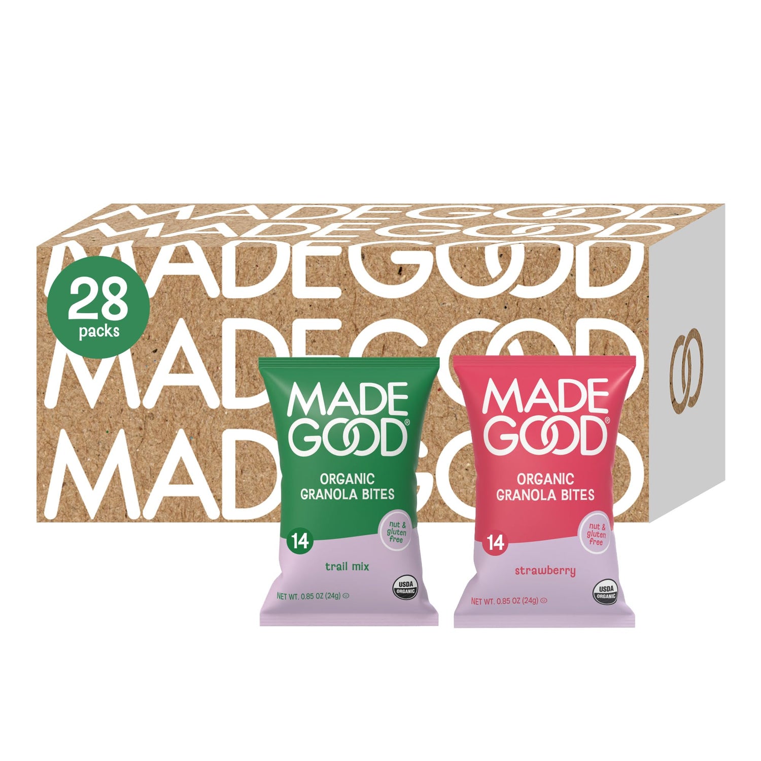 MadeGood Granola Minis Trail Mix bags on shelf for grab-and-go snacking
