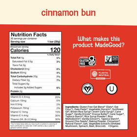 Vegan and organic certification badges on MadeGood bars