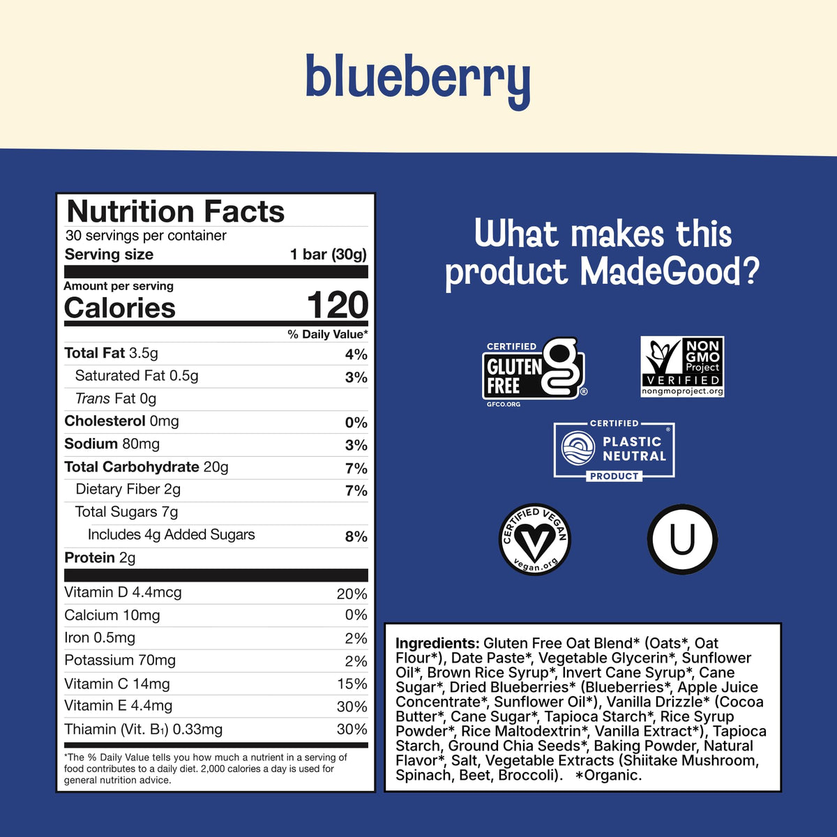 Gluten-free oats form the base of MadeGood Mornings bars.
