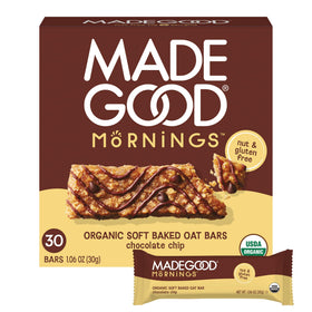 MadeGood Mornings chocolate chip soft baked bars pack, ideal for quick breakfasts.