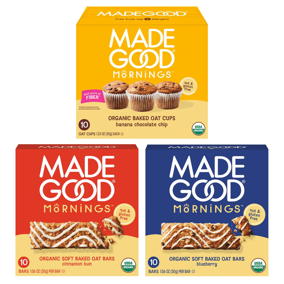 MadeGood Mornings Oat Cup Banana Chocolate Chip close-up for quick breakfast grab-and-go