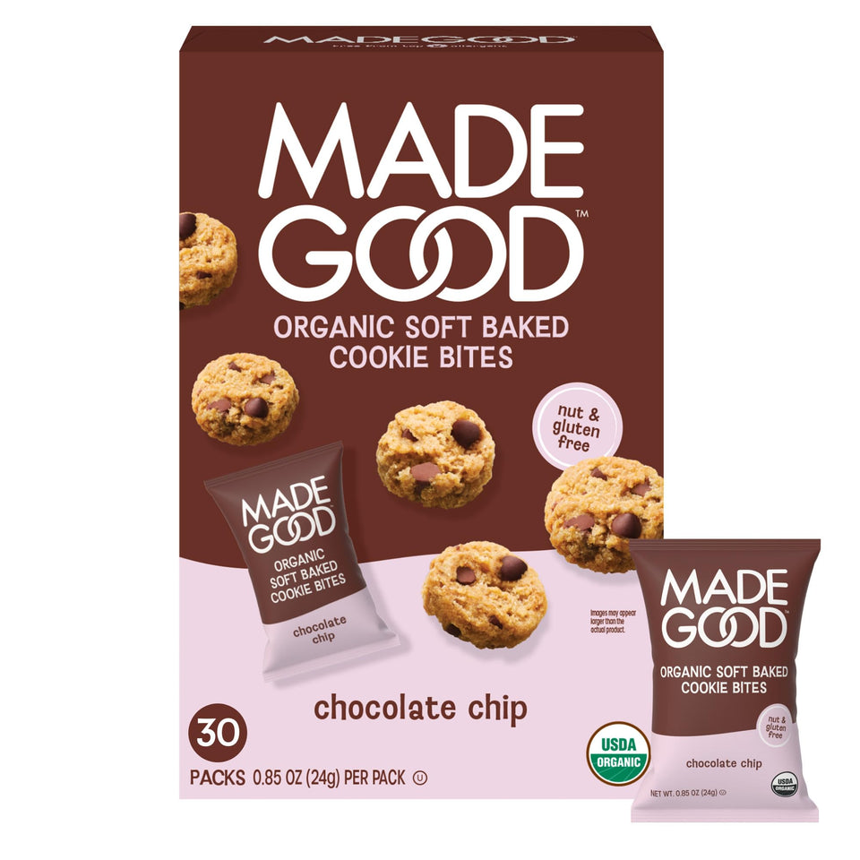 Made Good soft baked mini cookies in a bag for on-the-go bites.