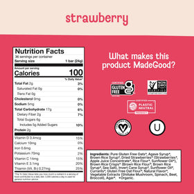 MadeGood Strawberry Granola Bars nutrients from six vegetables close-up.