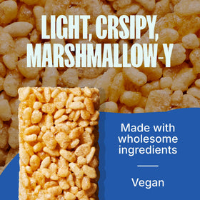 MadeGood Vanilla Crispy Squares bite close-up showing creamy vanilla flavor and crisp rice texture.