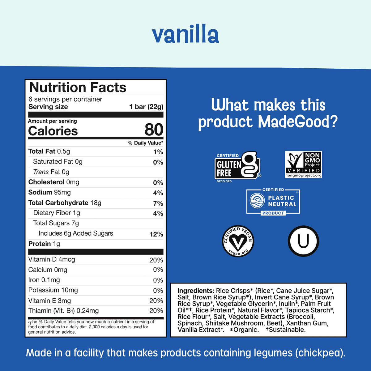 MadeGood Vanilla Crispy Squares texture close-up ideal for lunchbox treat.