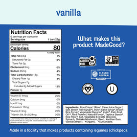 MadeGood Vanilla Crispy Squares texture close-up ideal for lunchbox treat.