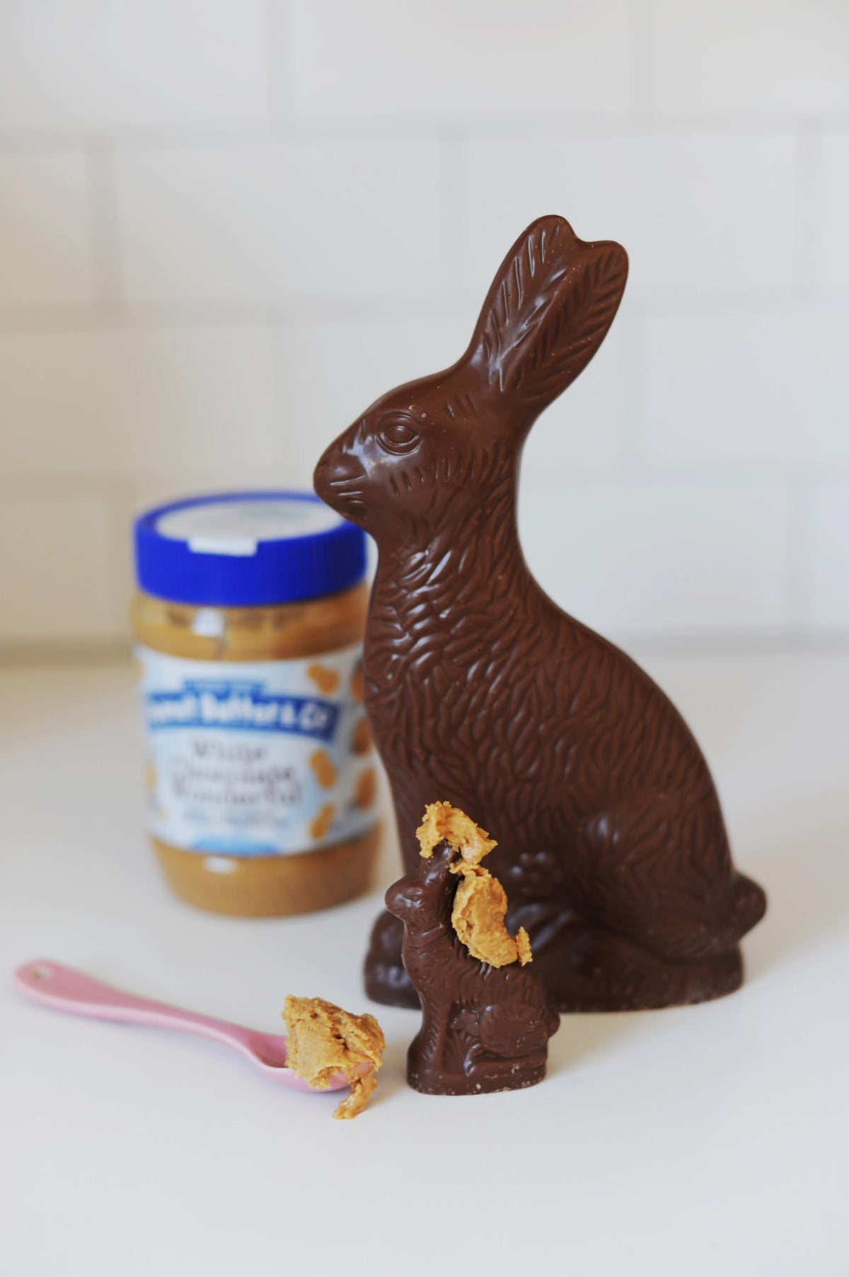 Close-up detail of the premium dark chocolate bunny's intricate design