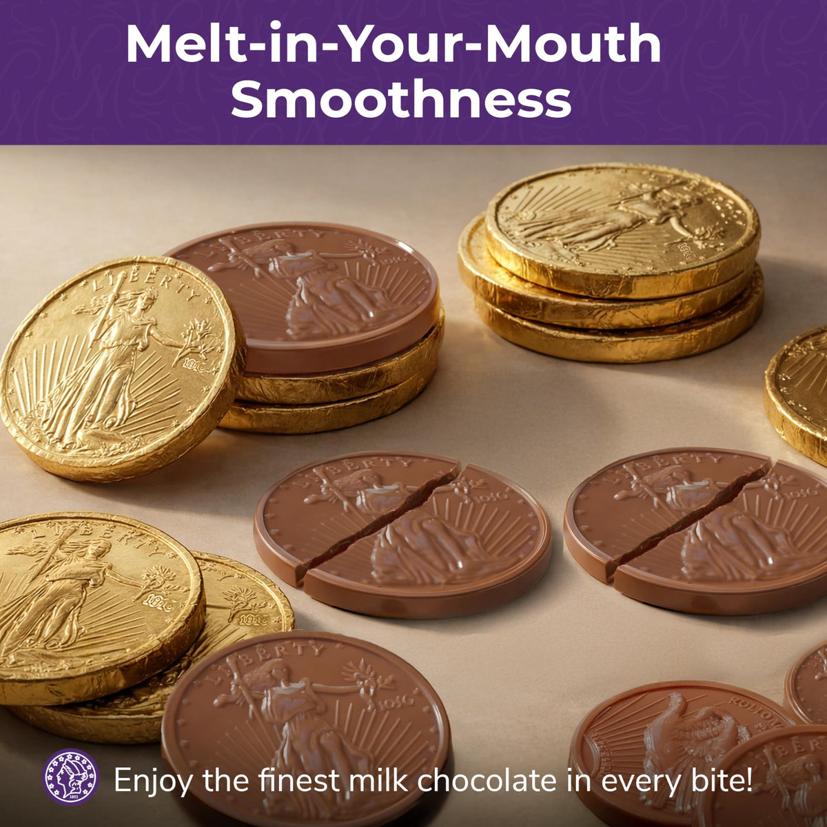 Madelaine Gold Coins individually wrapped in gold foil, easy to share.
