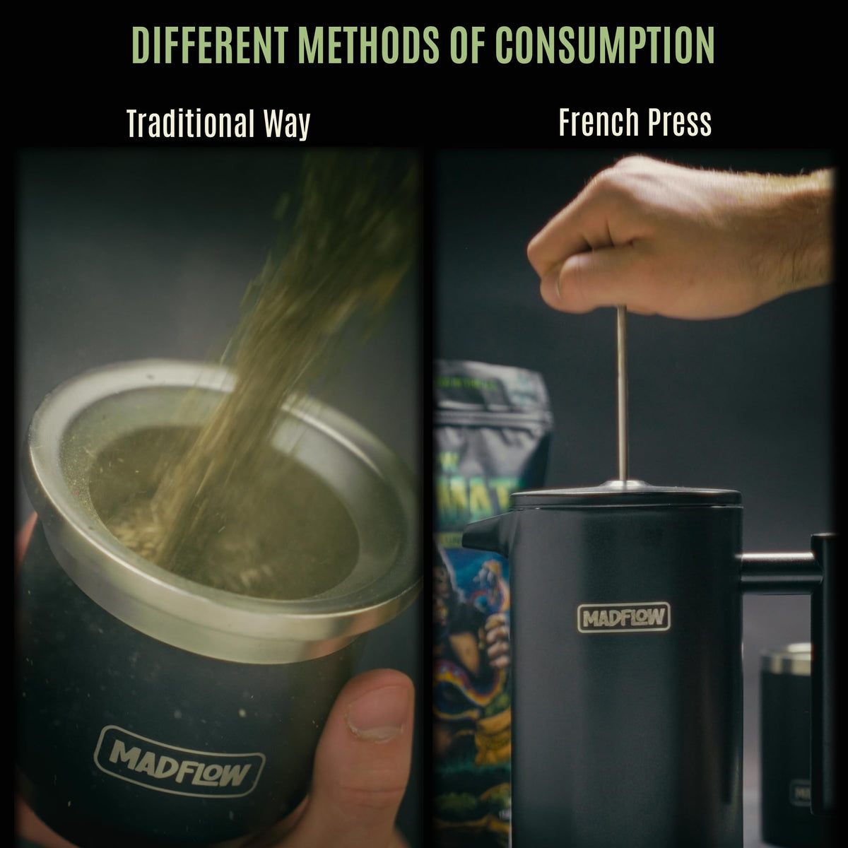 MADFLOW French press brewing for quick, flavorful mate.