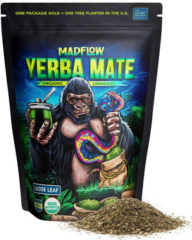 MADFLOW unsmoked organic yerba mate leaves for smooth energy and focus.