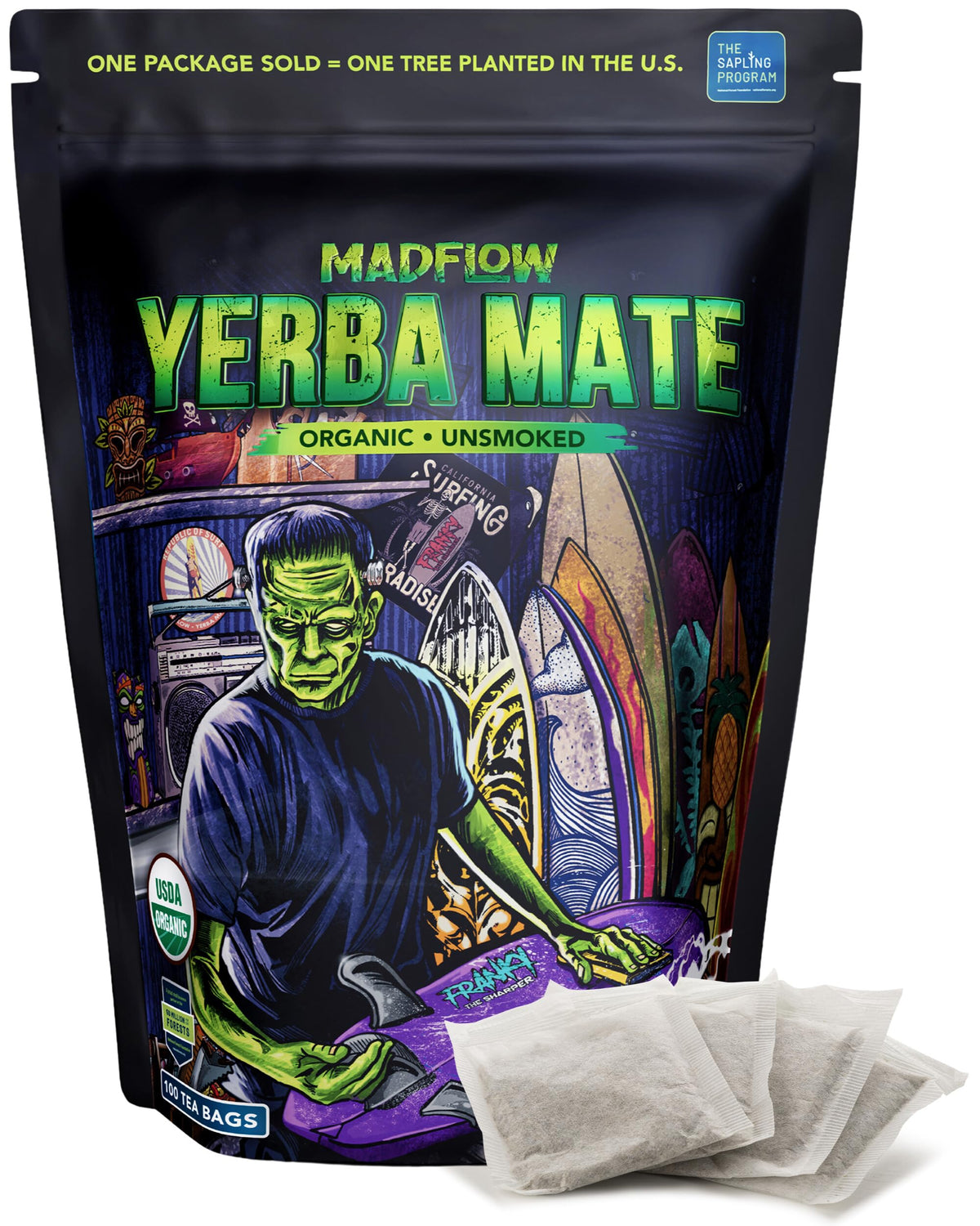 MADFLOW Yerba Mate tea bags in packaging for convenient on-the-go brewing