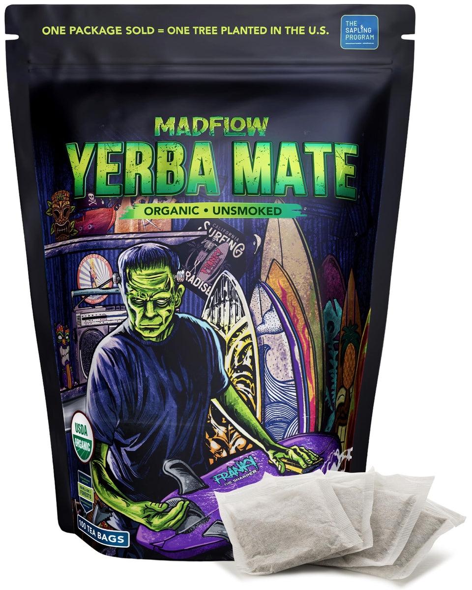 MADFLOW Yerba Mate tea bags in packaging for convenient on-the-go brewing