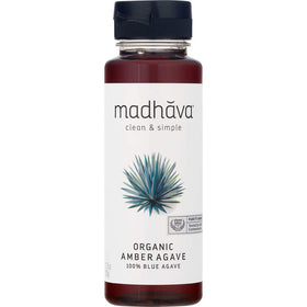 Madhava Blue Agave Amber bottle ready for everyday low-glycemic sweetness.