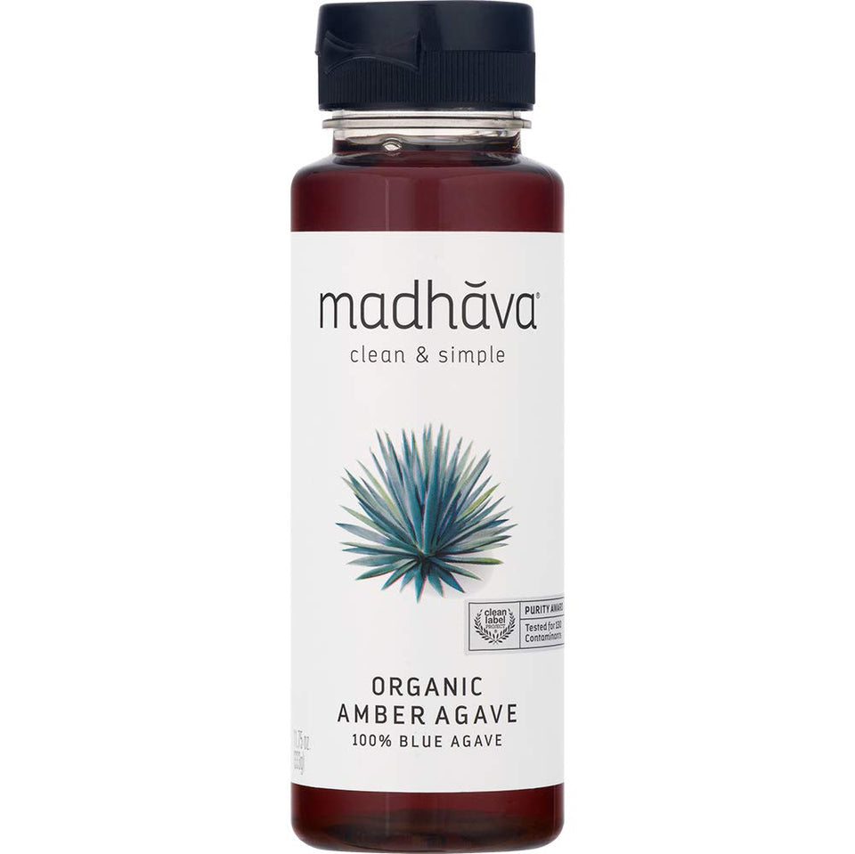 Madhava Blue Agave Amber bottle ready for everyday low-glycemic sweetness.