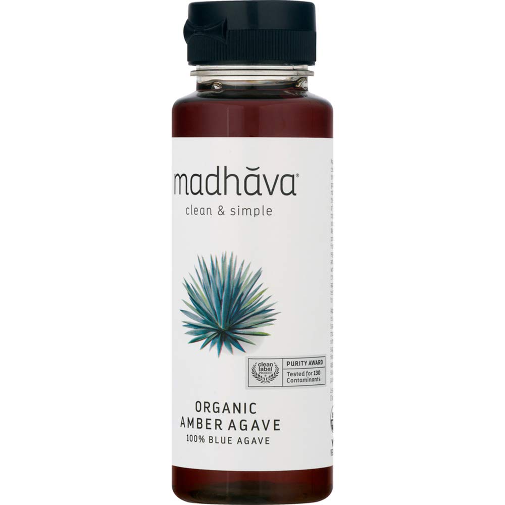 Madhava Amber label highlights organic, non-GMO and kosher certification.