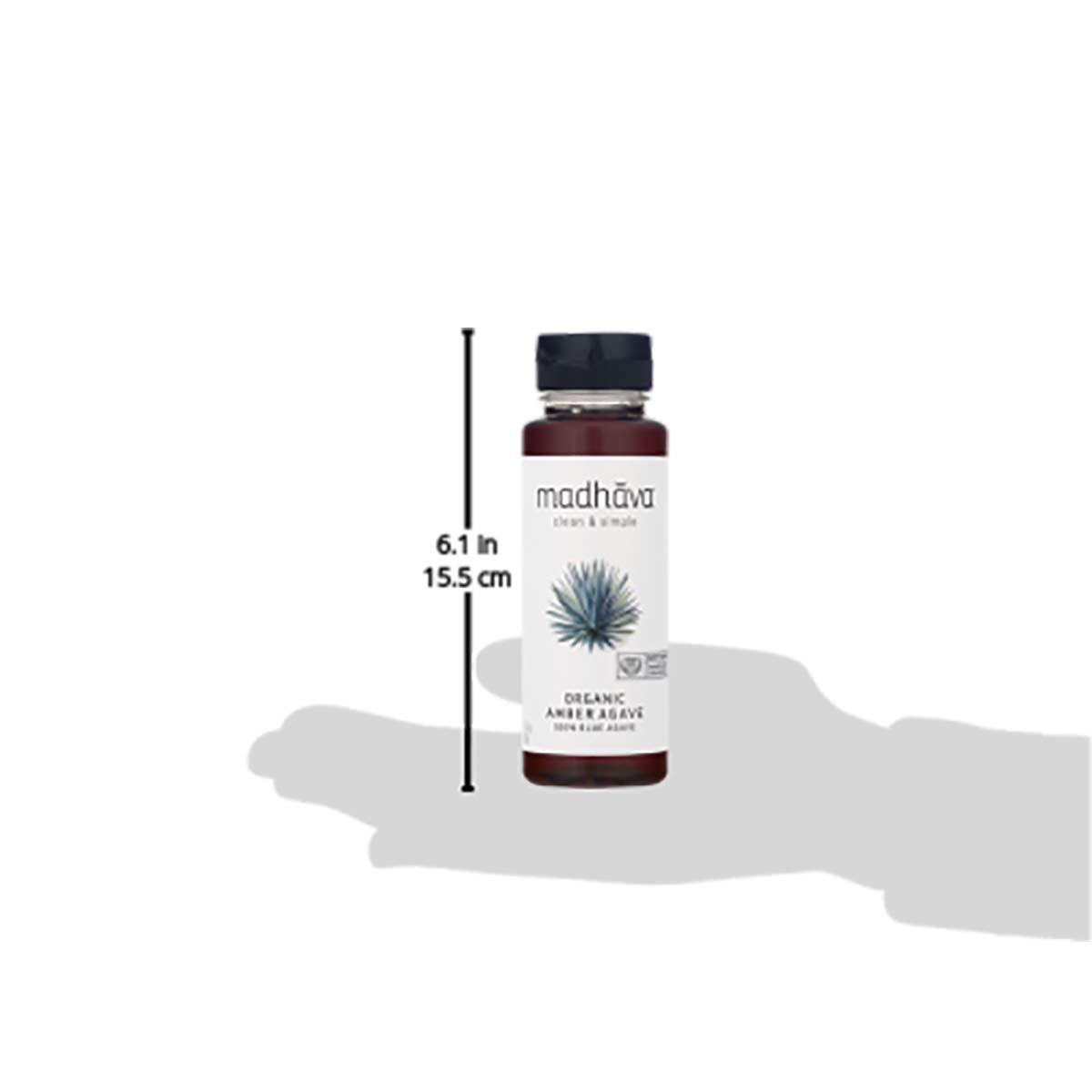 Madhava Blue Agave bottle beside measuring spoons for portion control.