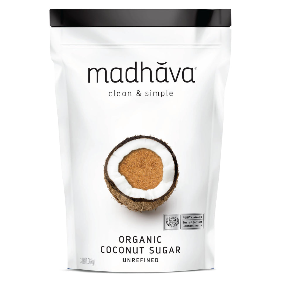 Madhava coconut sugar 3lb pack for natural, versatile sweetness in everyday recipes.