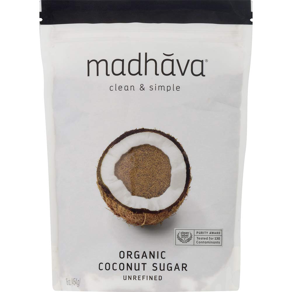 Madhava Organic Coconut Sugar 6-pack bags front view, a versatile pantry staple for baking