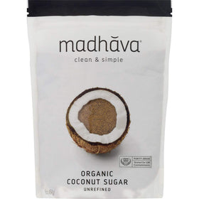 Madhava Organic Coconut Sugar 6-pack bags front view, a versatile pantry staple for baking