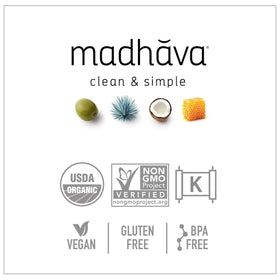 Madhava Coconut Sugar label close-up showing organic and non-GMO certifications