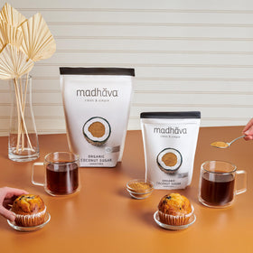 Madhava organic label emphasizes organic, non-GMO purity and vegan ingredients.