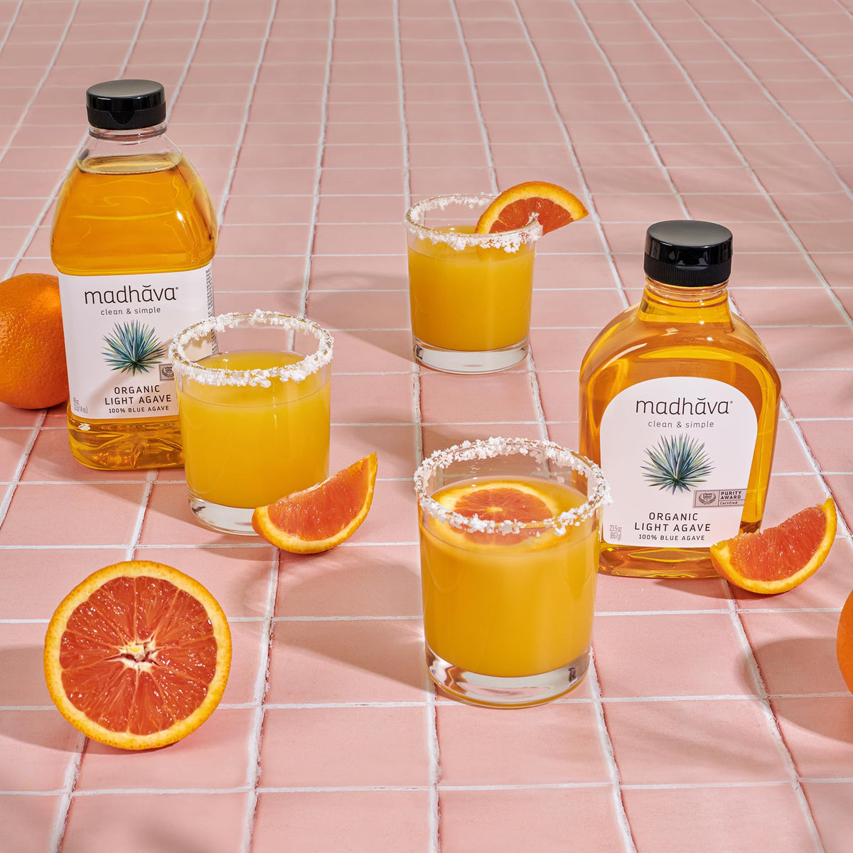 Madhava Organic Light Agave certifications badge emphasizes non-GMO and kosher status.