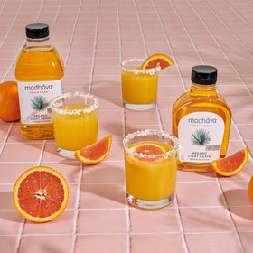 Madhava Organic Light Agave certifications badge emphasizes non-GMO and kosher status.