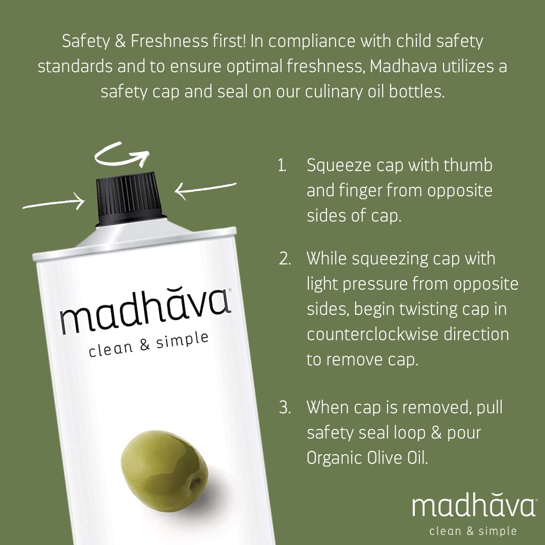 Cold extracted Madhava olive oil preserves freshness and flavor in every drizzle.