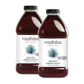 Madhava Organic Amber Agave Nectar bottle being poured for beverages.