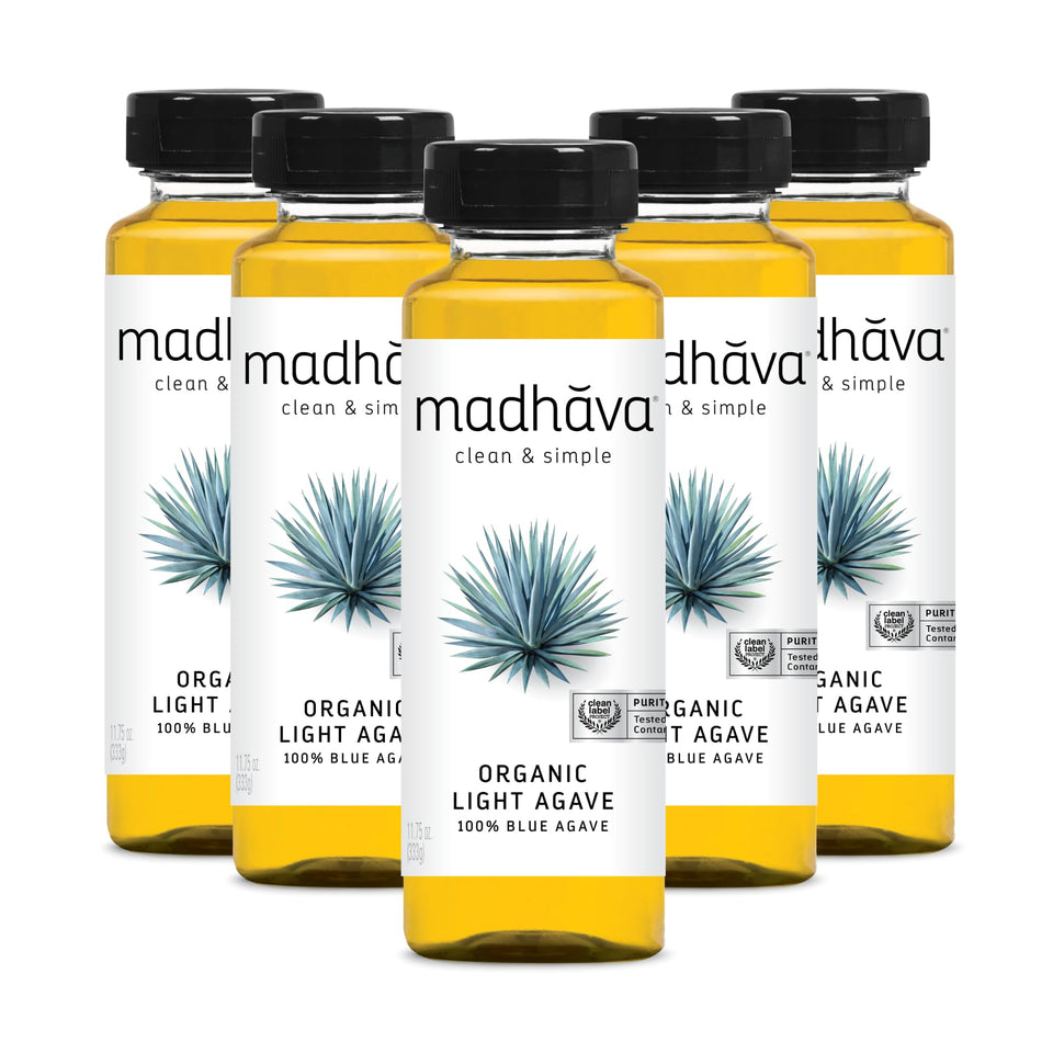 Madhava Organic Light Agave Nectar bottle—smooth pour for beverages and baking