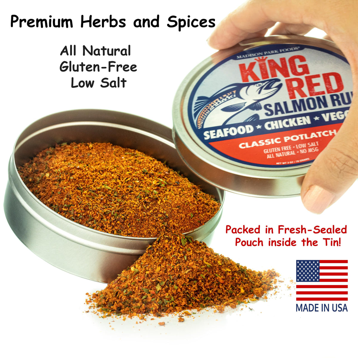 Madison Park Foods King Red Salmon Rub on grill-ready salmon