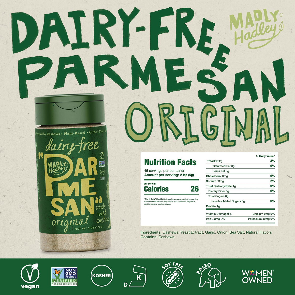 Madly Hadley parmesan topping on salad for umami without dairy