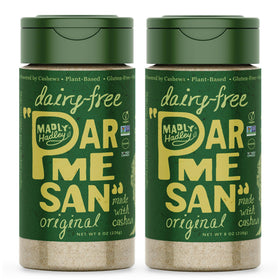 Madly Hadley plant-based parmesan sprinkle over pasta for dairy-free, savory richness